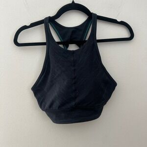 Prana XS Black‎ Striped High Neck Racerback Bra Workout Yoga Pilates Gym